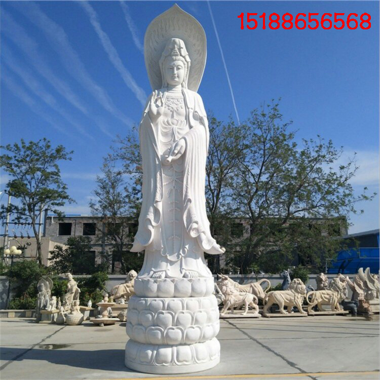 大理石雕观音像汉白玉送子滴水观世音户外寺庙大型三面观音菩萨像