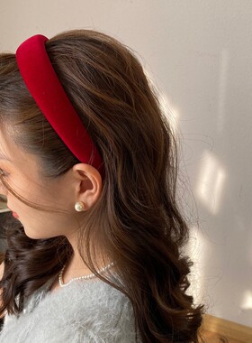 法式优雅时尚少女头箍高颅顶复古风红色丝绒日韩发饰百搭压发发箍