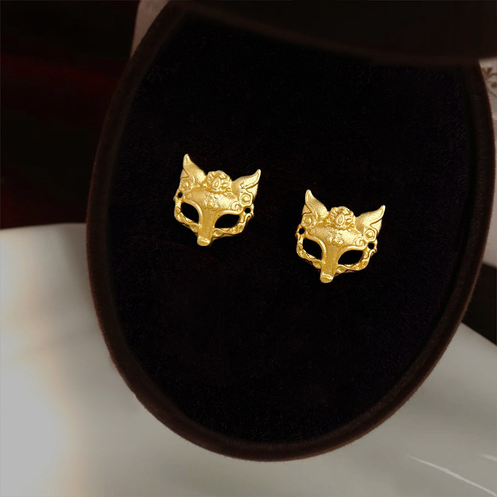 沙金工艺狐狸面具耳钉小众个性设计国风耳饰轻奢高级感新中式耳环,饰品/流行首饰/时尚饰品新,耳环,淘宝优惠券,粉丝福利购,淘宝优惠卷