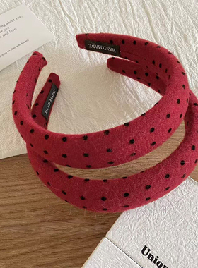 新年洋气红色波点毛呢发箍秋冬新款时尚氛围百搭洗脸压发外戴头箍