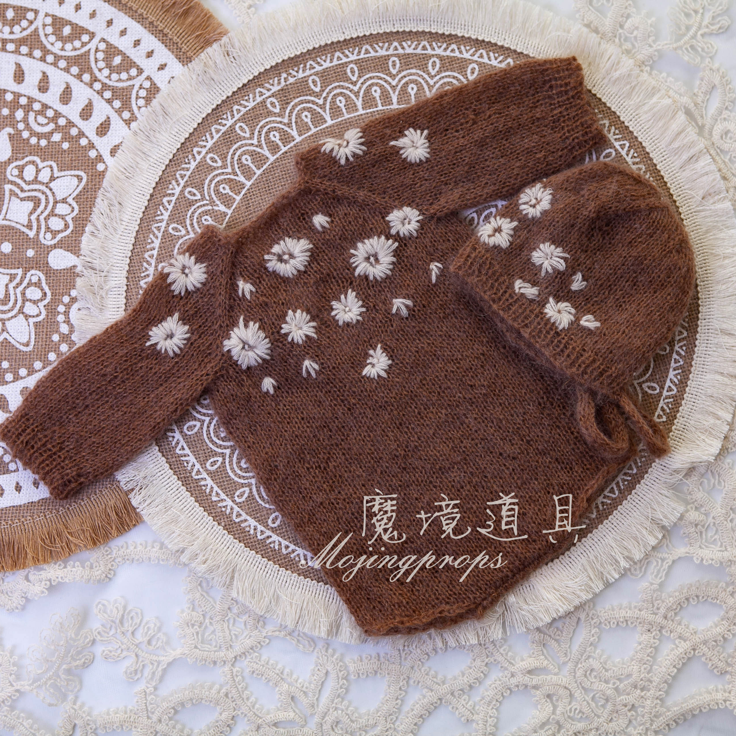 马海毛手工编织套装摄影服装