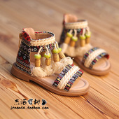 夏款 9岁女孩民族风流苏罗马鞋 2025爆款 女童凉鞋 夏天露趾