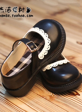 女宝皮鞋春秋季公主软底花边学院风黑色豆豆鞋1-2-三-4岁宝宝单鞋