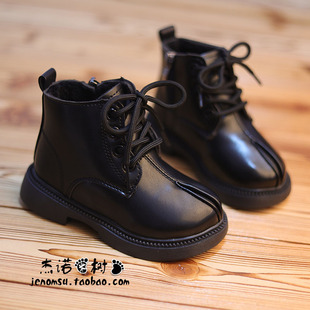 男童靴子英伦风马丁靴中筒冬季二棉加绒保暖女宝3-5-6-8-10岁短靴