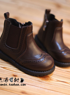 宝宝皮鞋男童英伦风马丁靴春秋季短靴中小童1-3-5岁黑色女宝靴子2