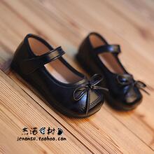 黑色公主鞋女童鞋子2025新款蝴蝶结浅口方头中小童幼儿园透气皮鞋