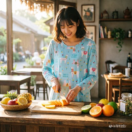 春夏基础款女士家居服睡裙睡衣圆领长袖针织套头北极星蓝色羊驼