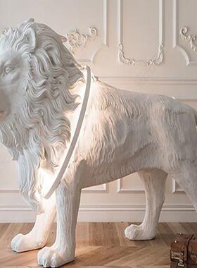 威猛雄狮装饰落地灯酒店别墅民宿树脂落地灯摆件创意工艺品落地灯