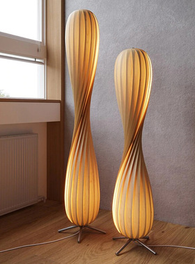 日式木艺侘寂风落地灯中式原木风客厅卧室床头灯高级感摆件装饰灯