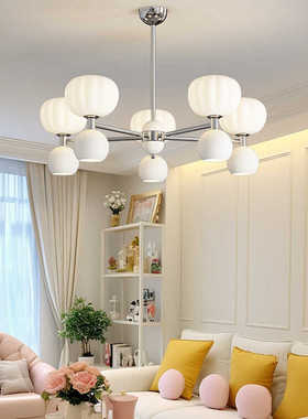 中山奶油风客厅吊灯中古温馨卧室餐厅南瓜形灯全光谱护眼led灯具
