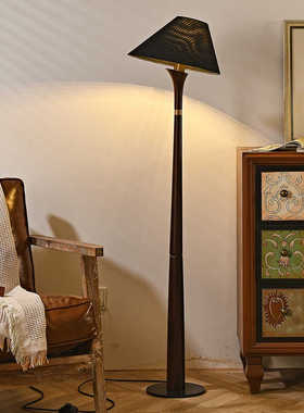美式复古落地灯客厅沙发旁卧室床头书房立式台灯创意实木装饰灯具