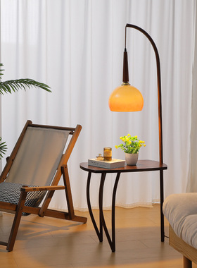 落地灯客厅沙发旁复古置物氛围灯美式高级感中古卧室新中式钓鱼灯