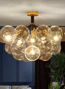 客厅魔豆玻璃球形吊灯法式泡泡餐厅灯卧室创意个性网红吸吊两用灯