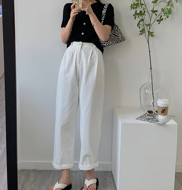 人手必入的白裤子春夏好版型显腿直宽松显瘦豆腐裤休闲直筒裤长裤