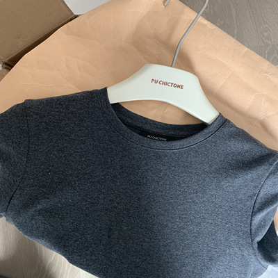 午茶小调 春季新款圆领简约纯色百搭显瘦短袖上衣