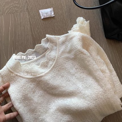 北国佳人半高领钩花法式蕾丝叠穿内搭打底衫女春新款长袖镂空上衣