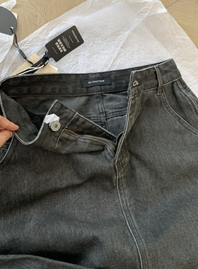 巴塞漫步 复古黑灰色开叉小个子显瘦直筒半身裙M673