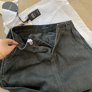 巴塞漫步 复古黑灰色开叉小个子显瘦直筒半身裙M673