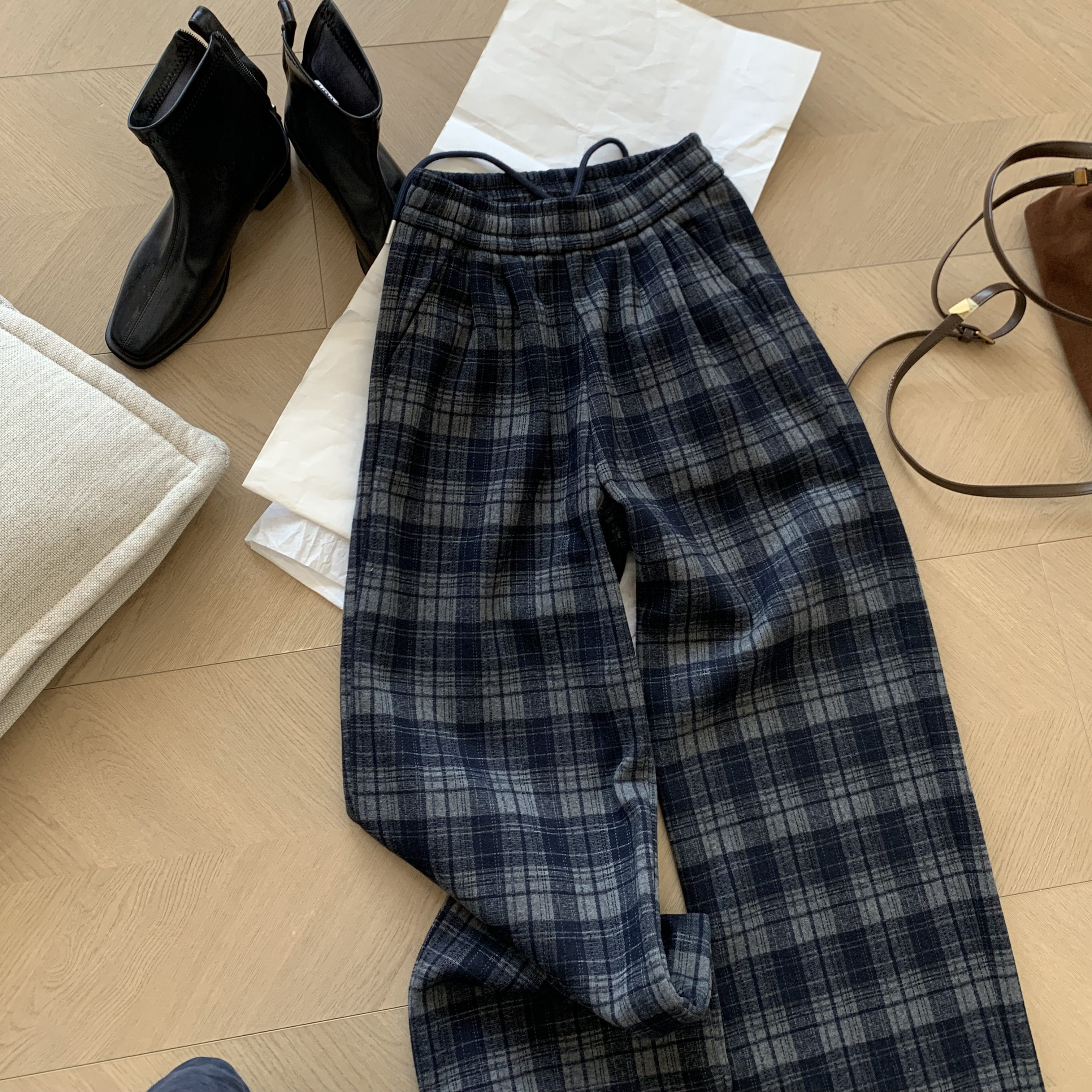 加州漫步 经典复古格子休闲裤慵懒显瘦直筒长裤TZ25233,女装/女士精品,休闲裤,淘宝优惠券,粉丝福利购,淘宝优惠卷