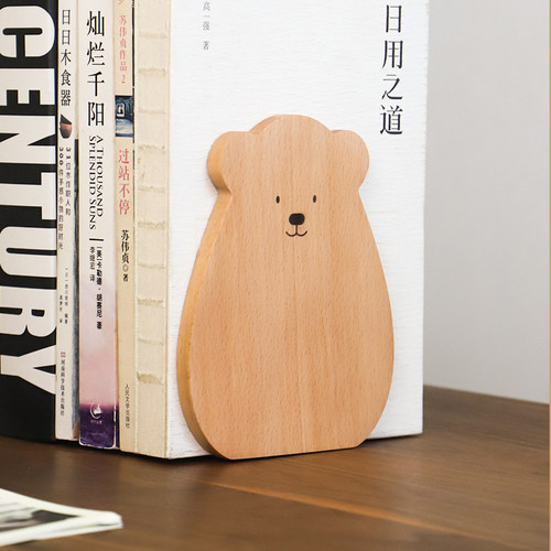 实木卡通小熊桌上收纳书立