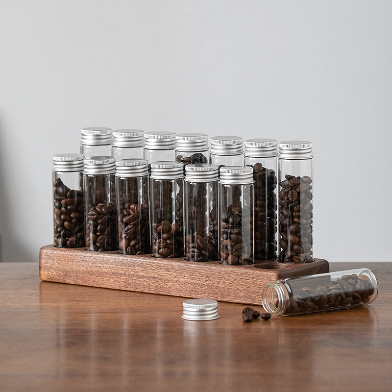 黑胡桃木底座玻璃试管咖啡分装瓶