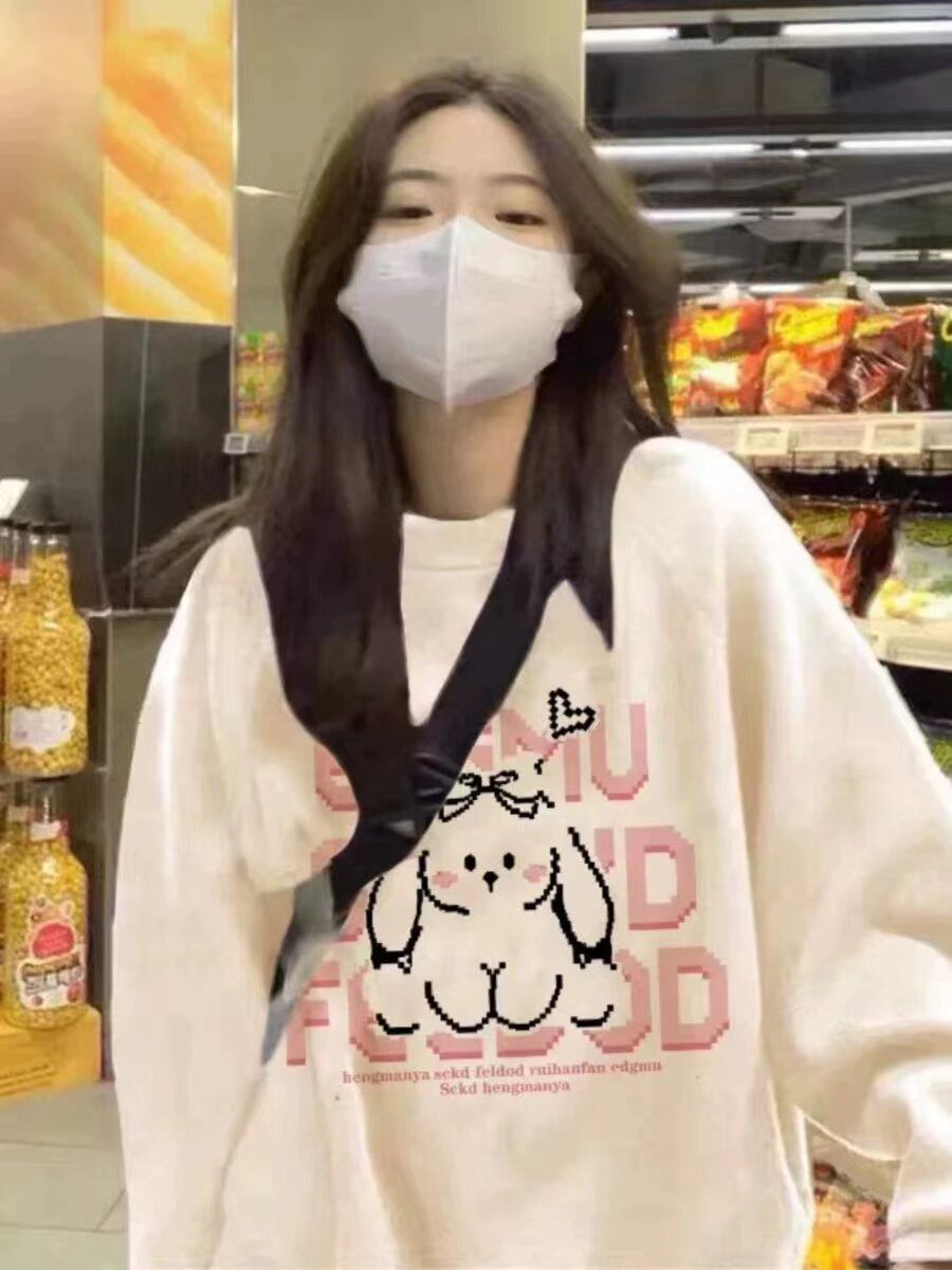 套头圆领卫衣女春秋薄款宽松慵懒垂坠感秋冬季加绒加厚无帽上衣潮