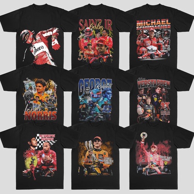 F1赛车汉密尔顿维斯塔潘诺里斯拉塞尔勒克莱尔美式人像短袖T恤
