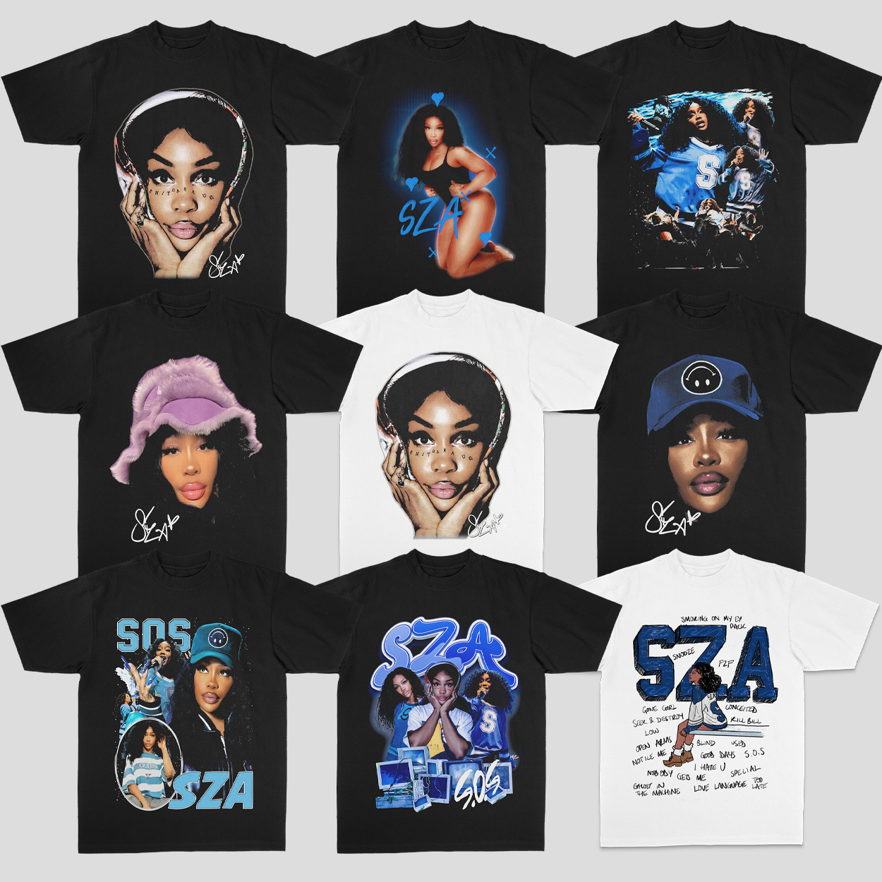 SZA SOS诗莎美式复古街头嘻哈rap重磅纯棉数码直喷夏季短袖T恤