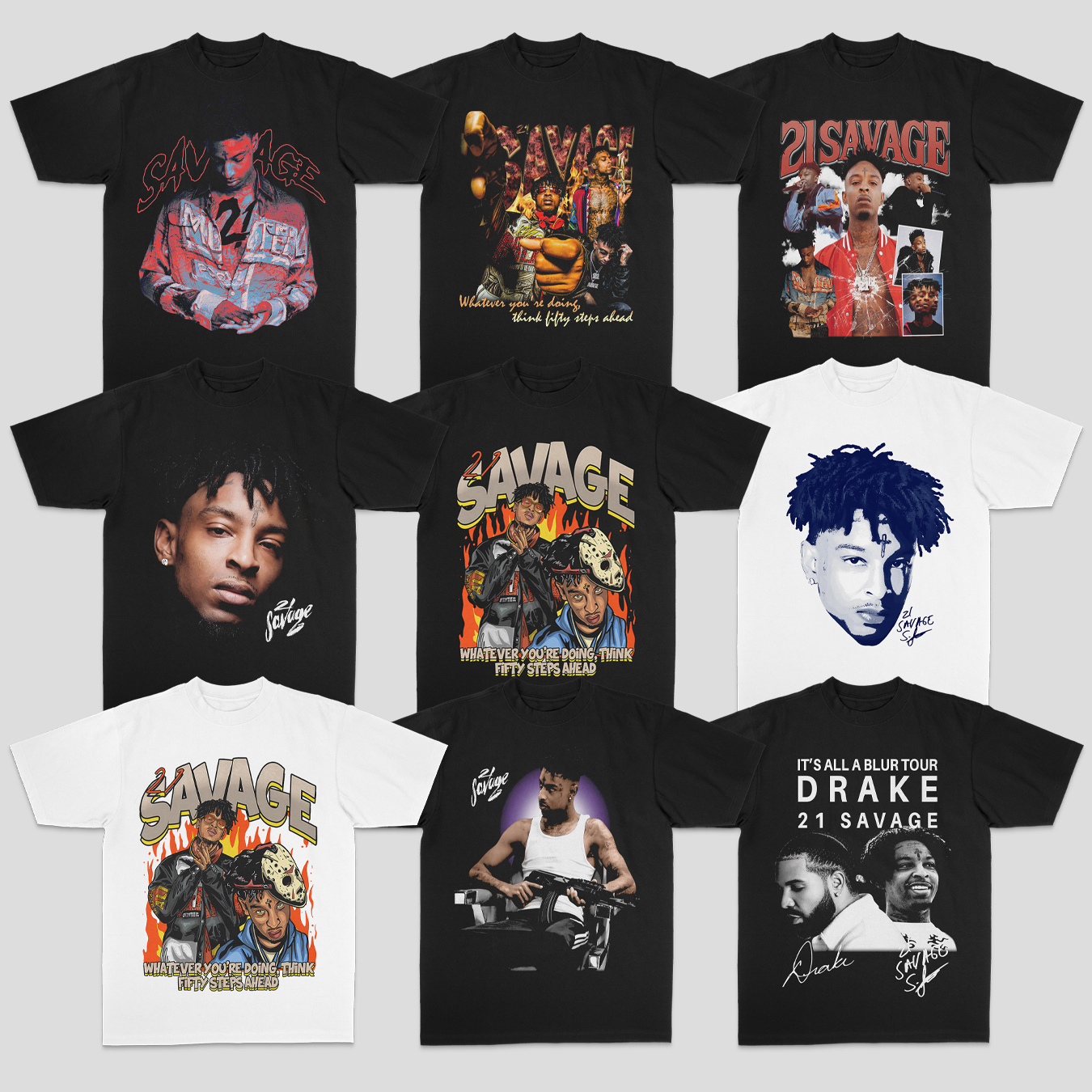 21 Savage嘻哈说唱美式复古圆领街头重磅100%纯棉短袖T恤