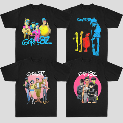 Gorillaz顽童街头霸王摇滚重磅美式复古纯棉数码直喷夏季短袖T恤