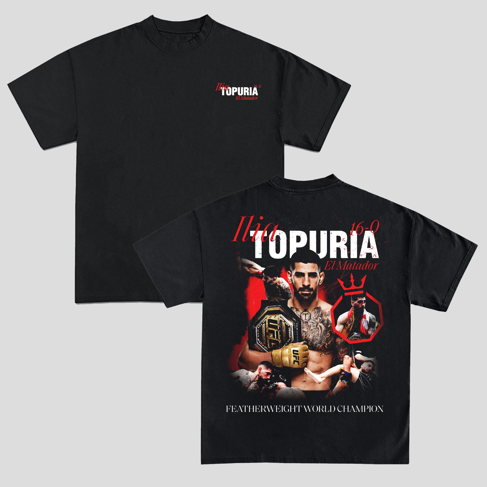 UFC托普利亚Ilia Topuria美式圆领宽松街头人像数码直喷短袖T恤