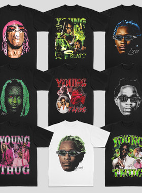Young Thug 嘻哈rap美式260克重磅100%纯棉数码直喷夏季短袖T恤