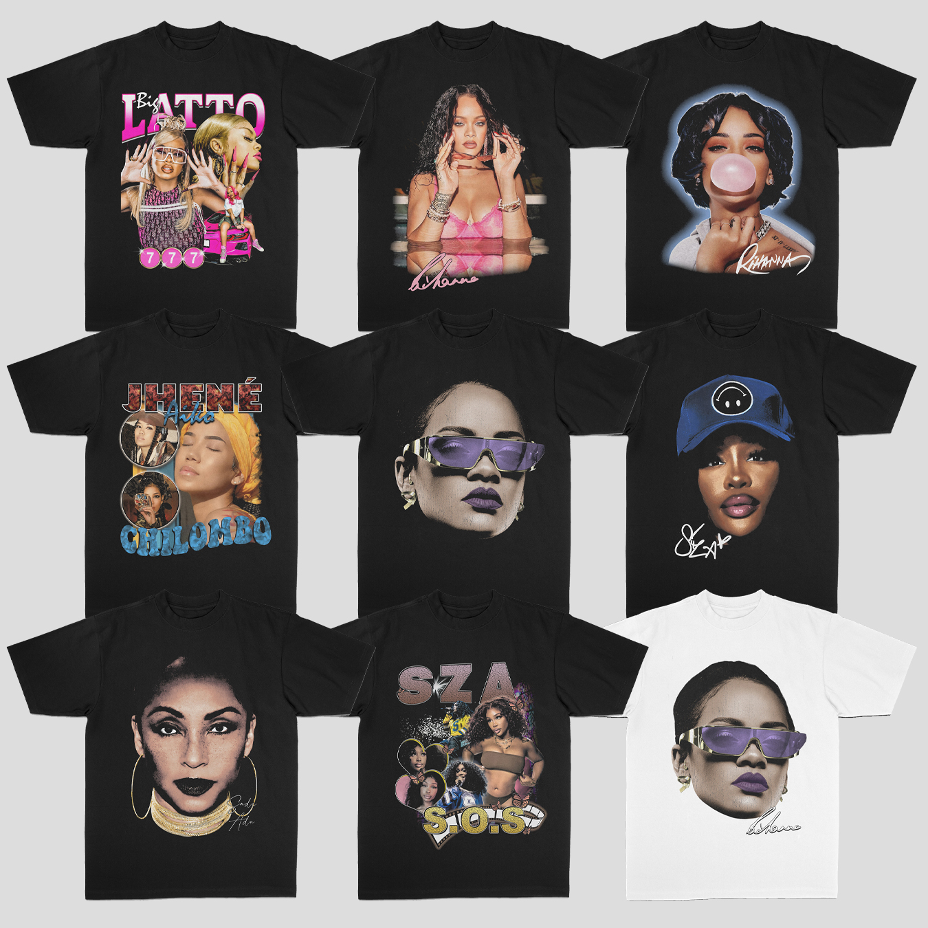 蕾哈娜Rihanna 美潮印花街头重磅100%纯棉数码直喷短袖圆领T恤