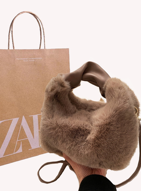 2026新款毛绒小包女高级感仿毛手提斜挎包不掉毛毛茸茸ZAR小挎包