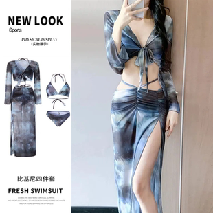泳衣女比基尼性感四件套防晒外搭韩版 ins风少女小胸聚拢温泉泳装
