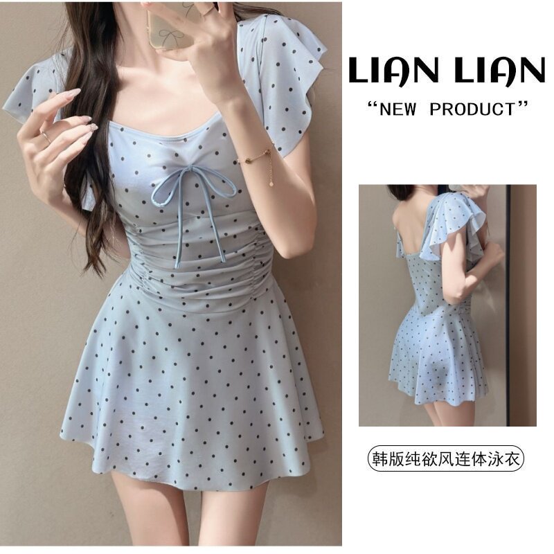 新款泳衣女裙式连体保守韩版ins风超仙遮肚显瘦小胸聚拢温泉泳装