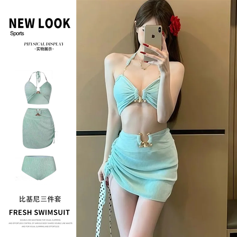 泳衣女比基尼三件套韩版ins风时尚少女小胸聚拢气质公主风游泳装