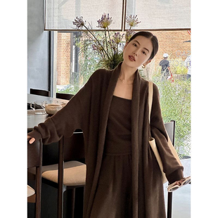 韩版复古慵懒风针织套装女春秋新款长款毛衣外套吊带裤子三件套潮