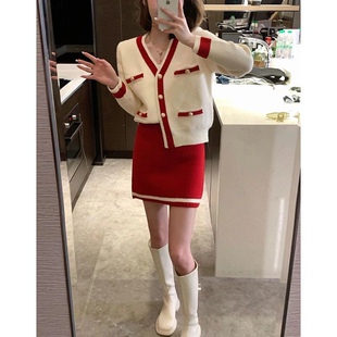 韩版新款小香风时尚针织套装裙气质名媛开衫半身裙毛衣两件套