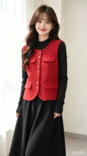 黑色马甲配连衣裙两件套2026新款女秋冬季法式名媛小香风针织裙子