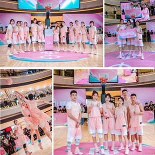 路人王篮球服套装男女神赛网红球衣定制队服比赛印字号粉色篮球衣