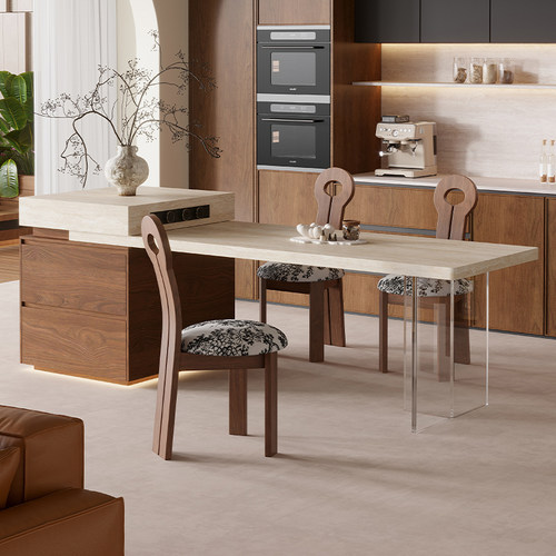 亚克力岛台餐桌一体可伸缩中古风