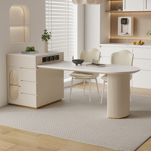 奶油风岛台餐桌可伸缩