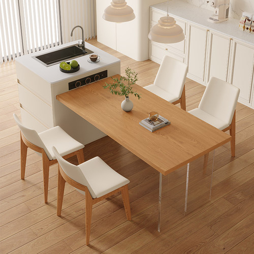 原木带水槽高级岛台餐桌一体式