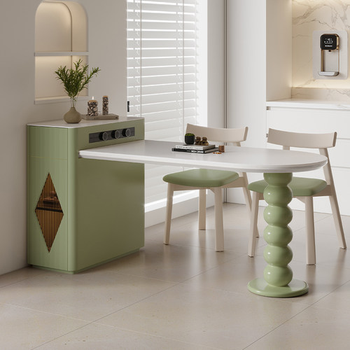 可伸缩岩板岛台餐桌一体