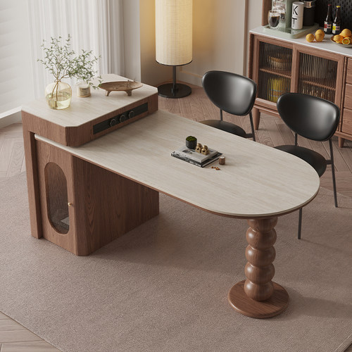 意式岛台餐桌一体可伸缩洞石岩板