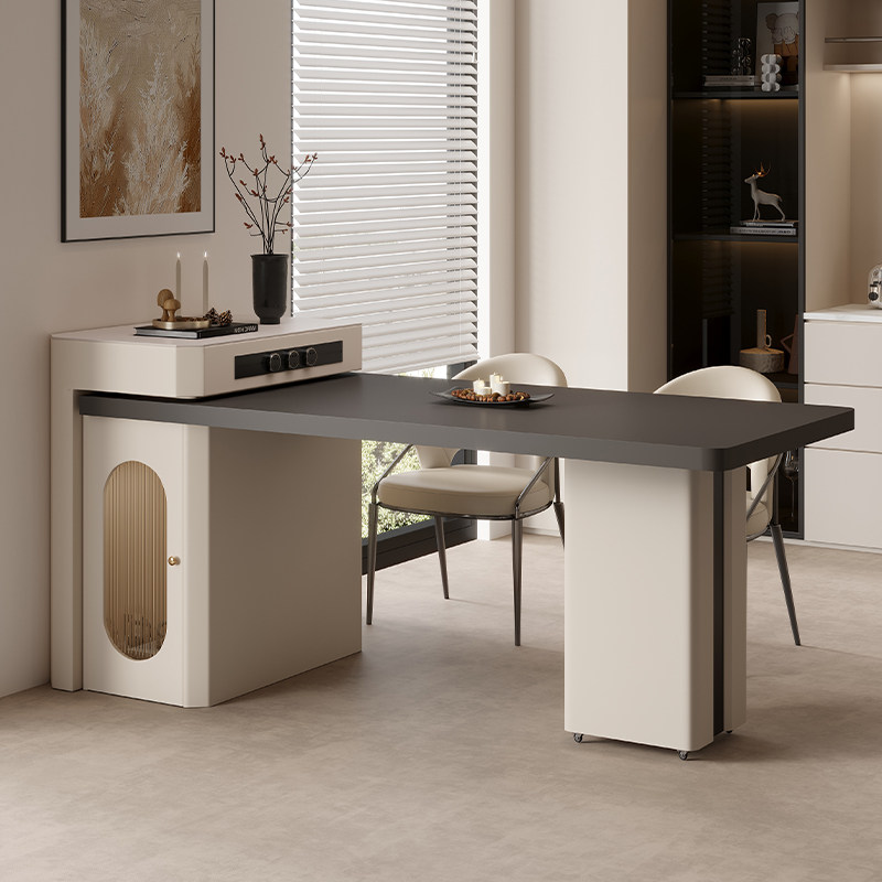 现代简约风黑色岩板岛台餐桌可伸缩小户型家用厨房全实木高级导台,住宅家具,岛台餐桌,淘宝优惠券,粉丝福利购,淘宝优惠卷