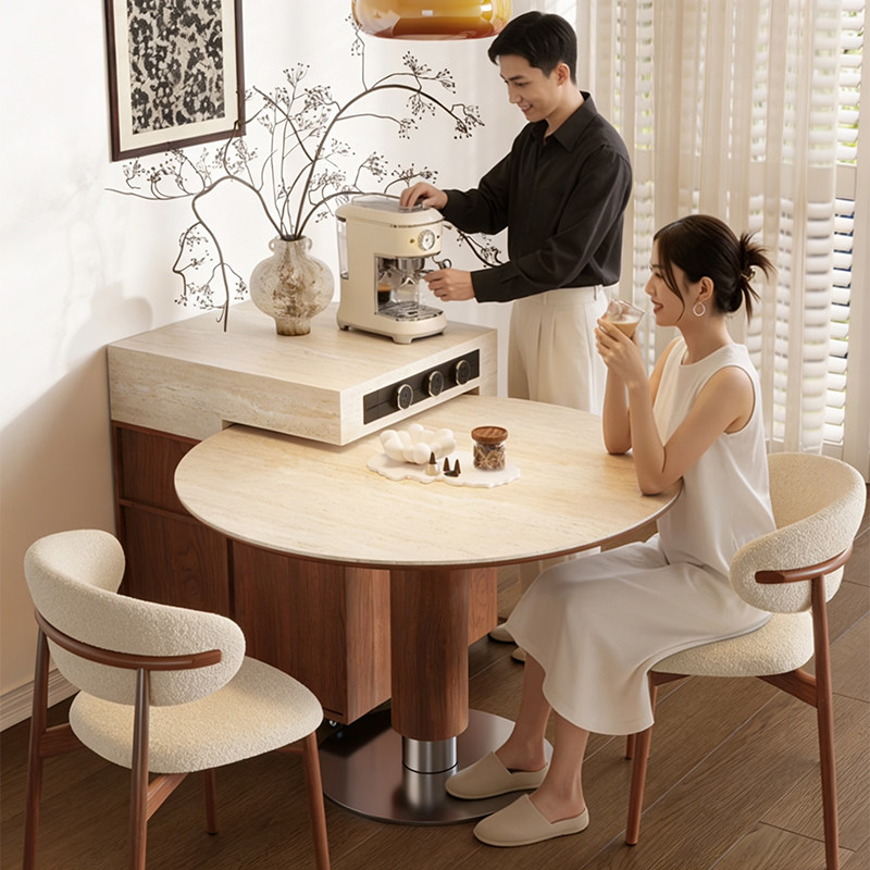 分离式岛台圆餐桌一体伸缩中古风厨房餐厅靠墙包豪斯洞石岩板餐岛,住宅家具,岛台餐桌,淘宝优惠券,粉丝福利购,淘宝优惠卷