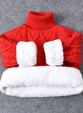 男童高领毛衣加绒加厚秋冬款套头针织5儿童中大童3女童2宝宝1小童