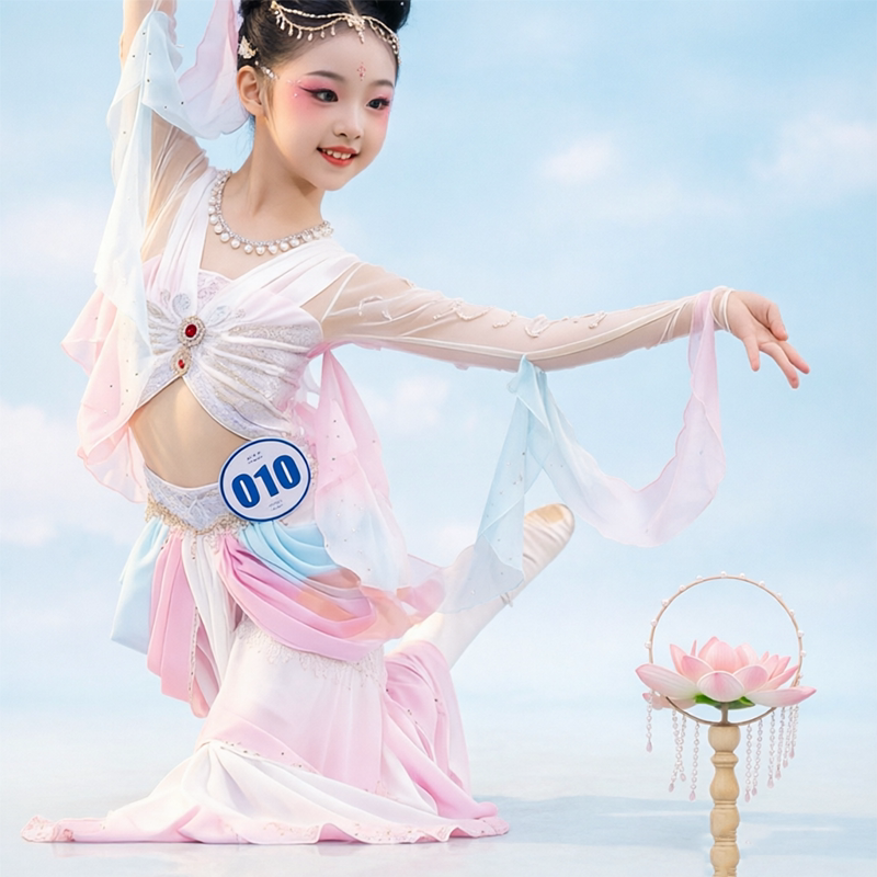 新款芙蕖织语舞蹈服儿童古典舞演出服女荷花灯宫灯舞异域表演服装